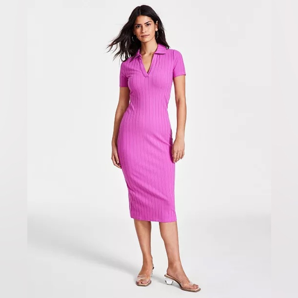 Bar III Pink Sheath Midi Dress with Polo Collar